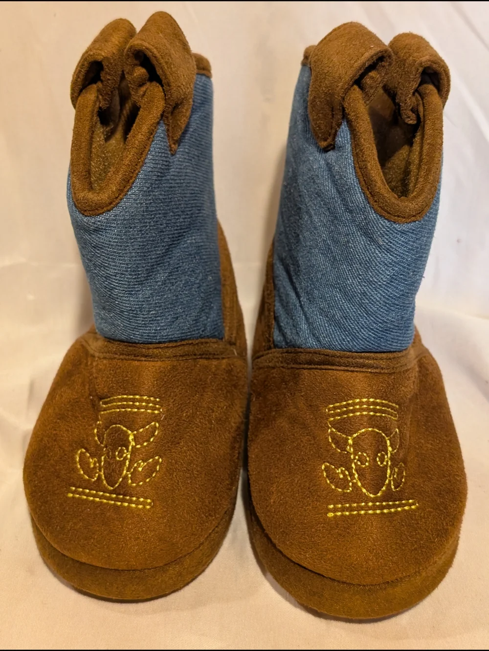 Disney Toy Story Woody Kids Brown and Blue Boot Slippers